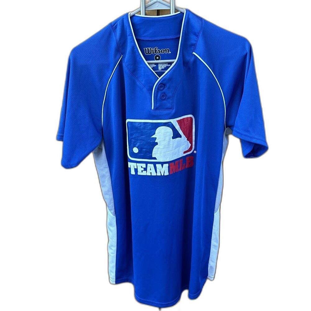 Wilson Team MLB Pullover 2 Button Jersey M 23 Logo Short Sleeve Polyester Blue